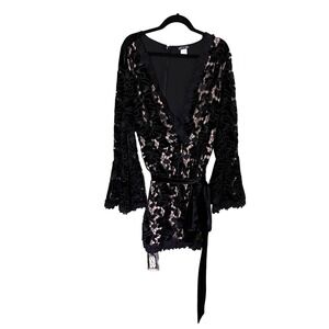 Venus Womens 3X Black Lace-Overlay Bell Sleeve Romper plus Size  party event